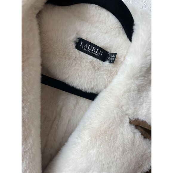 New $350 Ralph Lauren Faux Suede and Shearling Trim Coat Size Medium - Picture 5 of 6